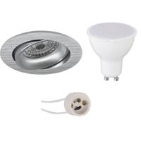 LED Spot Set - Pragmi Delton Pro - GU10 Fitting - Dimbaar - Inbouw Rond - Mat Zilver - 6W - Natuurlijk Wit 4200K - Kantelbaar - Ø82mm - thumbnail