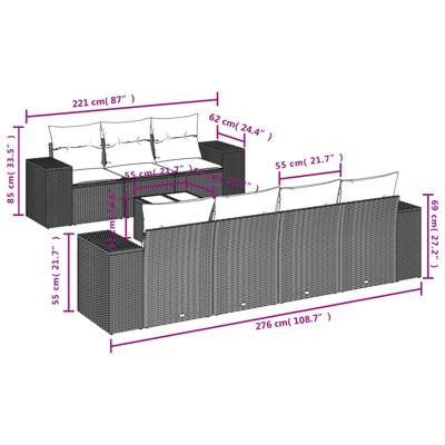 8-delige Loungeset met kussens poly rattan beige