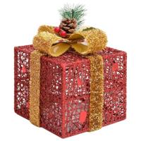 Kerstdecoratie geschenkdozen 3 st binnen/buiten rood - thumbnail