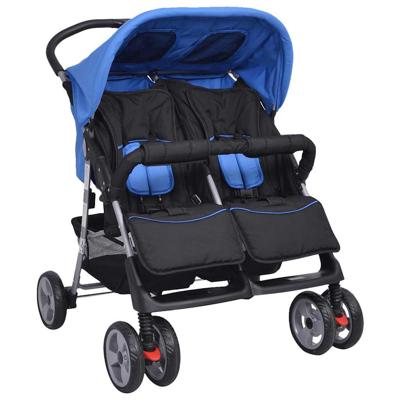 Tweelingkinderwagen staal blauw en zwart