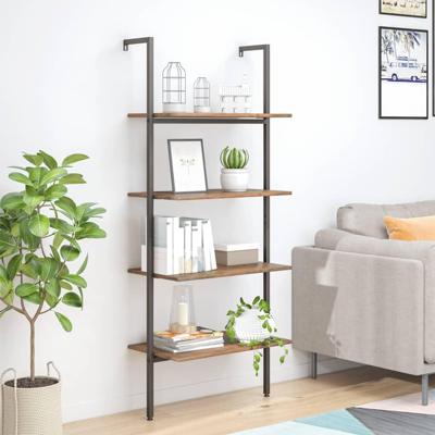 Ladderrek met 4 schappen 64x35x152,5 cm donkerbruin en zwart Ladderrek met 4 schappen 64x35x152,5 cm donkerbruin en zwart