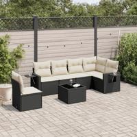 7-delige Loungeset met kussens poly rattan zwart - thumbnail