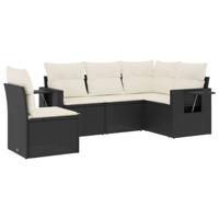 5-delige Loungeset met kussens poly rattan zwart - thumbnail