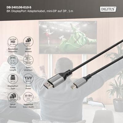 Digitus DB-340106-020-S DisplayPort-kabel DisplayPort / Mini-displayport Aansluitkabel DisplayPort-stekker, Mini DisplayPort-stekker 2 m Zwart Afgeschermd,