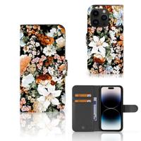 Hoesje voor iPhone 15 Pro Dark Flowers | Portemonnee hoesje - thumbnail