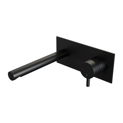 Zwarte mat wastafelmengkraan met rechte uitloop en afdekplaat, model B1