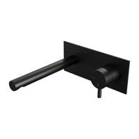 Zwarte mat wastafelmengkraan met rechte uitloop en afdekplaat, model B1 - thumbnail