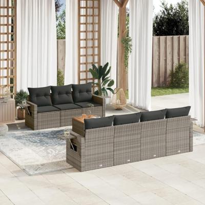 8-delige Loungeset met kussens poly rattan grijs