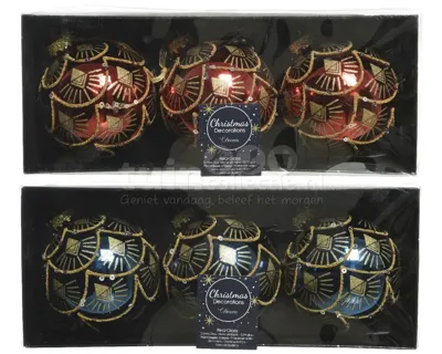 Kerstbal Glas Ø8cm Glitter Rood/Blauw Assorti 1st