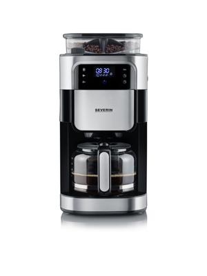 Severin KA 4813 Koffiezetapparaat Zwart, RVS (geborsteld) Capaciteit koppen: 10 Display, Glazen kan, Met koffiemolen, Timerfunctie, Warmhoudfunctie, Met
