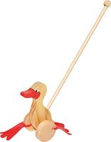 Goki houten duwfiguur eend naturel - thumbnail