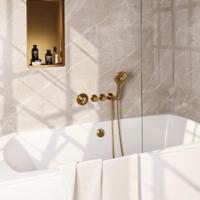 Gouden thermostatische inbouw badkraan SET met badvulcombinatie en handdouche - thumbnail