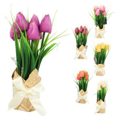 Kunstbloemen tulpen in cadeauverpakking 23 cm 6 assorti | 36 stuks