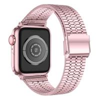 By Qubix - Metalen bandje - Rosé roze - Compatible met Apple watch 44mm / 45mm / 46mm / 49mm - Compatible Apple watch bandjes - thumbnail