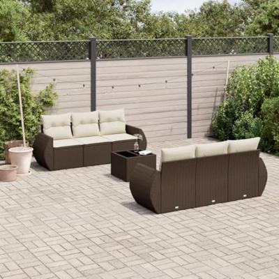 7-delige Loungeset met kussens poly rattan bruin 7-delige Loungeset met kussens poly rattan bruin