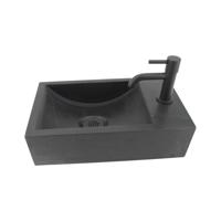 Fonteinset Boss & Wessing Werner Natuursteen Eénhendelkraan En Sifon 40x23x11 cm Mat Zwart Boss & Wessing - thumbnail