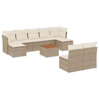 10-delige Loungeset met kussens poly rattan beige - thumbnail