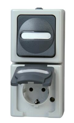 Kopp 130856009 BlueElectric Compleet Schakel-/stopcontact combinatie spatwaterdicht Grijs 1 stuks 1 stuk(s)