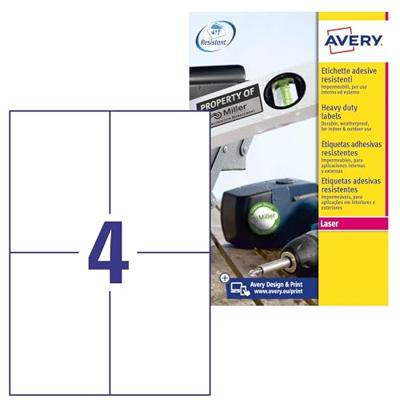 Avery-Zweckform L4719-20 Folie-etiketten 105 x 148 mm Polyester folie Wit 80 stuk(s) Permanent hechtend Laser (kleur), Laser (zwart/wit), Kopiëren (kleur),