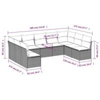 9-delige Loungeset met kussens poly rattan grijs - thumbnail