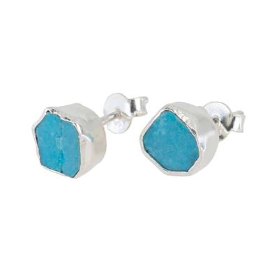 Geboortesteen Oorstekers December Ruwe Turkoois - 925 Zilver