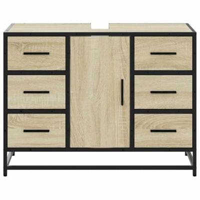 Wastafelkast 80x33x60 cm bewerkt hout sonoma eikenkleurig - thumbnail