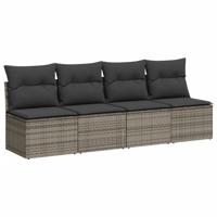 9-delige Loungeset met kussens poly rattan grijs - thumbnail