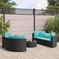 7-delige Loungeset met kussens poly rattan zwart - thumbnail