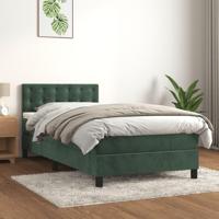 Boxspring met matras en LED fluweel donkergroen 90x200 cm - thumbnail
