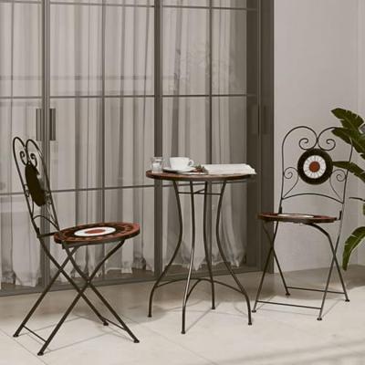 Bistrostoelen 2 st inklapbaar keramiek terracottakleurig en wit - thumbnail
