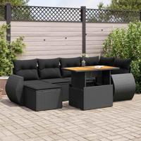 7-delige Loungeset met kussens poly rattan zwart - thumbnail