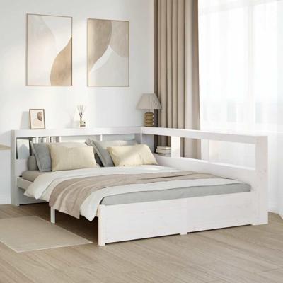 Bed met boekenkast zonder matras grenenhout wit 140x190 cm