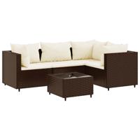 5-delige Loungeset met kussens poly rattan bruin - thumbnail