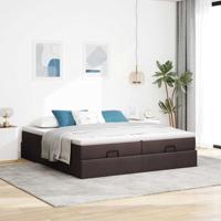 Ottoman bed met matrassen 200x200cm stof donkerbruin - thumbnail