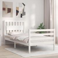 Bedframe met hoofdbord massief hout wit - thumbnail