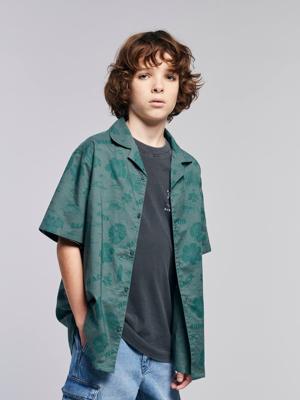 Hawaï jongenshemd van popeline blauwgroen