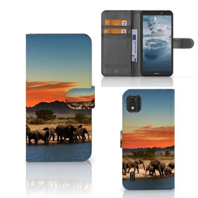 Nokia C2 2nd Edition | Telefoonhoesje | Met pasjeshouder | Olifanten