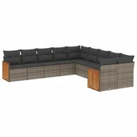 11-delige Loungeset met kussens poly rattan grijs - thumbnail