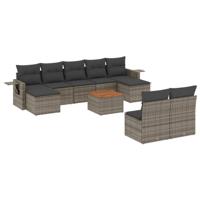 10-delige Loungeset met kussens poly rattan grijs - thumbnail