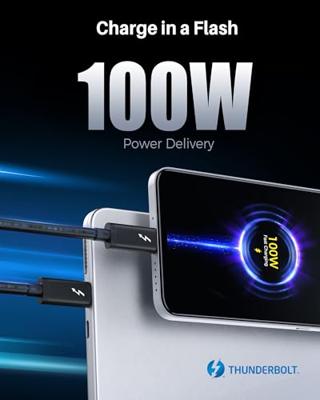 Cable Matters gecertificeerde Thunderbolt 3-kabel (USB C Thunderbolt-kabel) in zwart van 2 m met ondersteuning voor laden van 100W