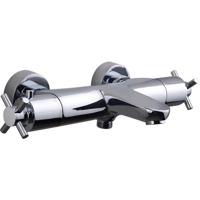 Wiesbaden Caral Vrijstaande Badmengkraan Thermostatisch - Mat Zwart & Chroom - thumbnail