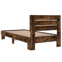 Bedframe bewerkt hout en metaal gerookt eikenkleurig 90x200 cm - thumbnail