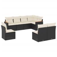 9-delige Loungeset met kussens poly rattan zwart - thumbnail