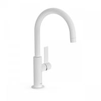 Wastafelmengkraan Tres Project 1-Hendel Uitloop Gebogen 20 cm Rond Mat Wit - thumbnail