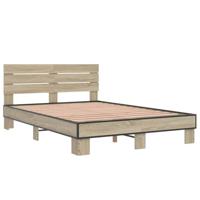 Bedframe bewerkt hout metaal sonoma eikenkleurig 120x200 cm - thumbnail