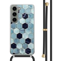Samsung Galaxy S23 hoesje met zwart koord - Blue cubes - thumbnail