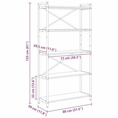 Boekenkast artisanaal eikenkleurig 80 x 30 x 153 cm Boekenkast artisanaal eikenkleurig 80 x 30 x 153 cm