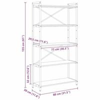Boekenkast artisanaal eikenkleurig 80 x 30 x 153 cm - thumbnail