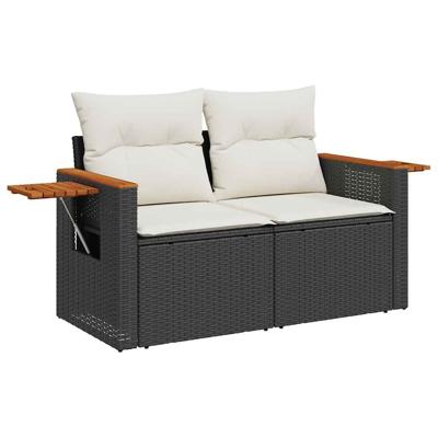 6-delige Loungeset met kussens poly rattan acacia zwart - thumbnail