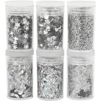 Creativ Company Bio sparkles & sequins, zilver, 6x7 ml/ 1 doos - thumbnail